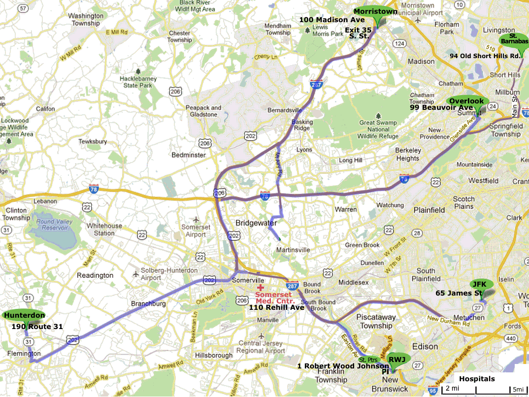 North Central New Jersey Hopsitals, Somerset Medical Center, Robert Wood Johnson University Hospital, JFK, Overlook, Morristown Medical Center