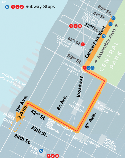 people's climate march route, map, assembly area, staging area, penn station, port authority bus terminal, columbus circle, Central Park West, 42nd st, 38th st, 34th st., subway stops